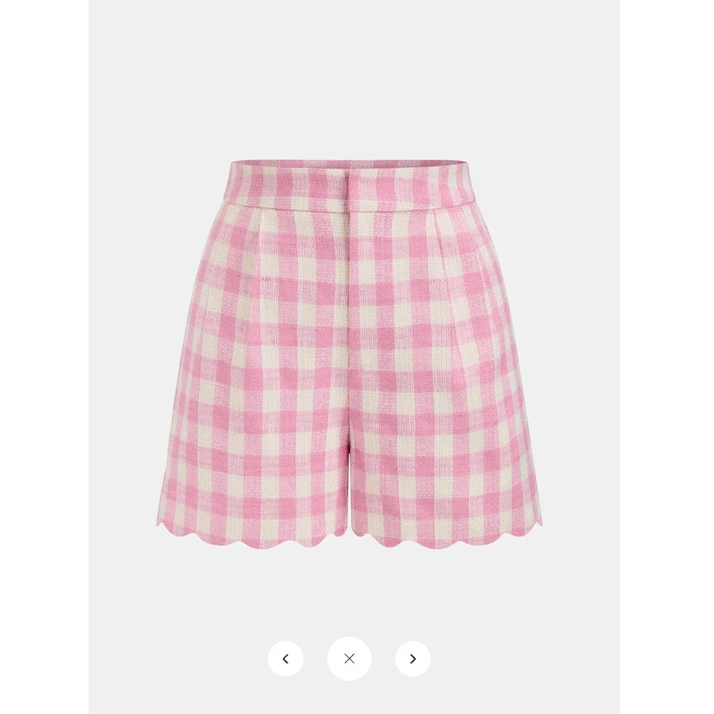 NWT Commense Gingham Scallop Hem Crop Top & Shorts Set Sz L